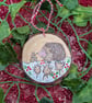 Hedgehog hand-painted Christmas log slice decoration 