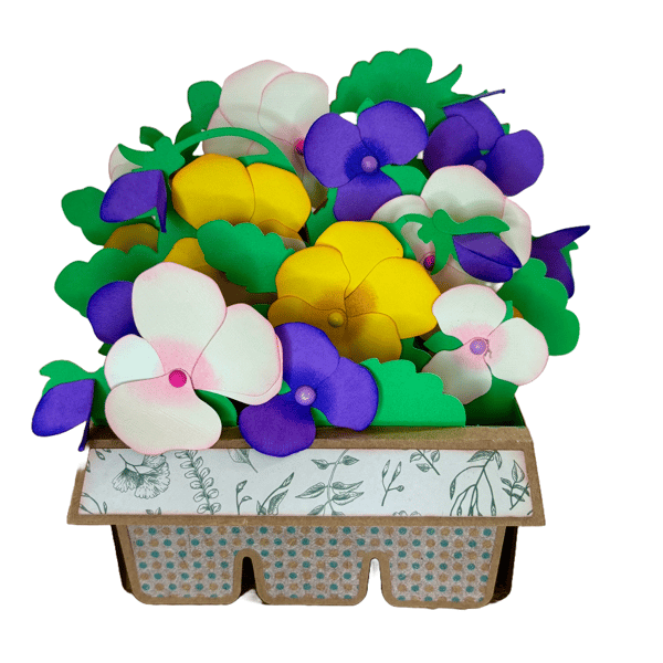 3D Pansies Easter Pop Up Box Card, Floral Bouquet Birthday Greeting 