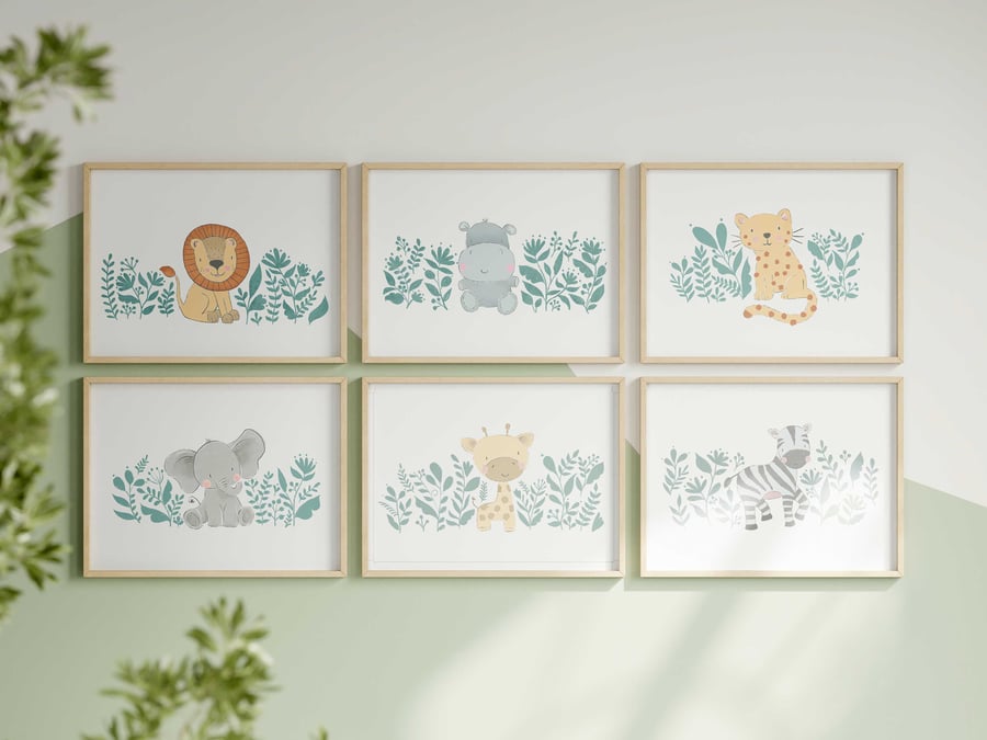 Safari Animals - Set of Six Boho Nursery Art Prints