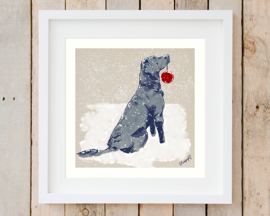 Christmas Labrador in the snow giclée art print - Labrador gift
