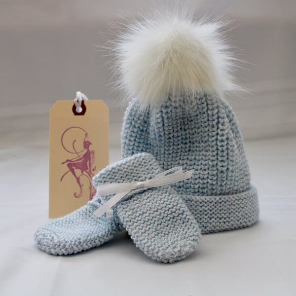 Blue Marle Baby Hat & Mitts