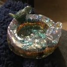 Cute individual little resin, glitter dish with birds perched on the edge