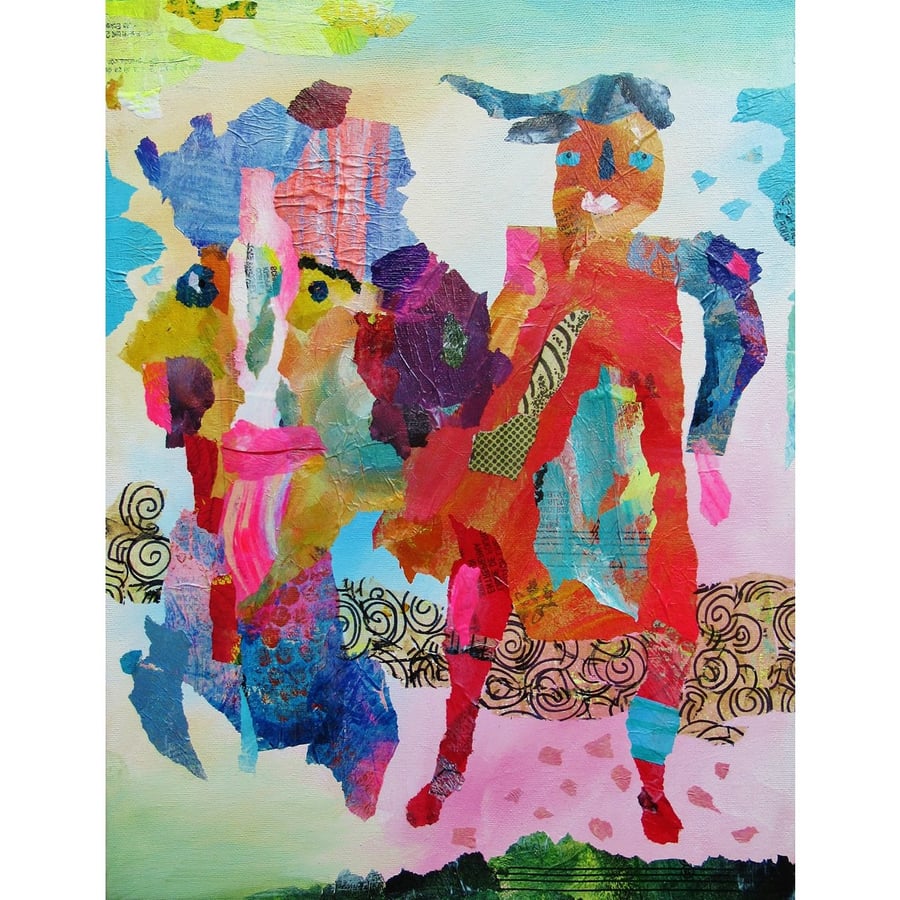 Abstract Figure Painting Colourful Art Brut Collage Original Figurative Artwork