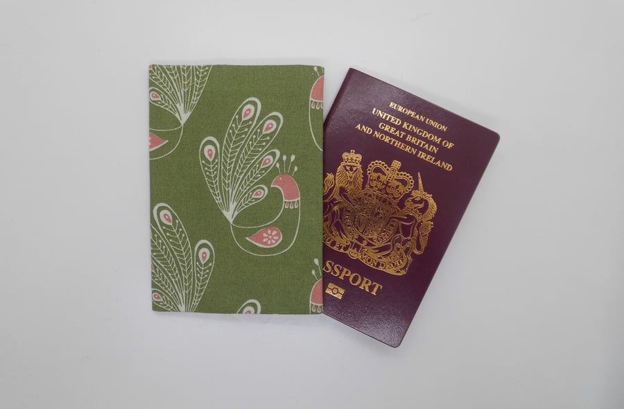 SOLD Passport cover in green cotton print