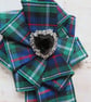 MacKenzie Tartan Ruffle Rosette and Black Heart Crystal Rhinestone Brooch Pin  - Image 6