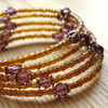 Golden Purple Sparkle Glass Bead Spiral Bracelet