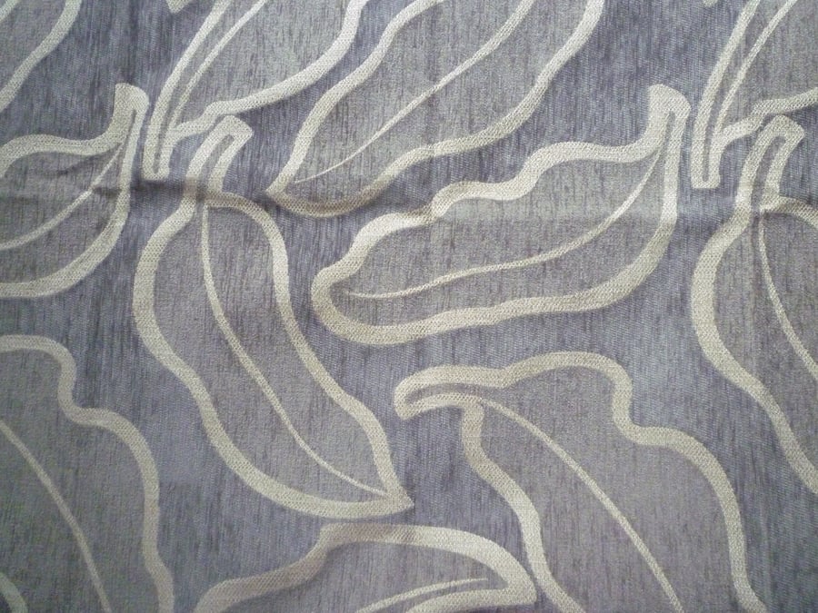 1 mt Grey Fabric Big Leaves Textured Woven Upholstery Cotton