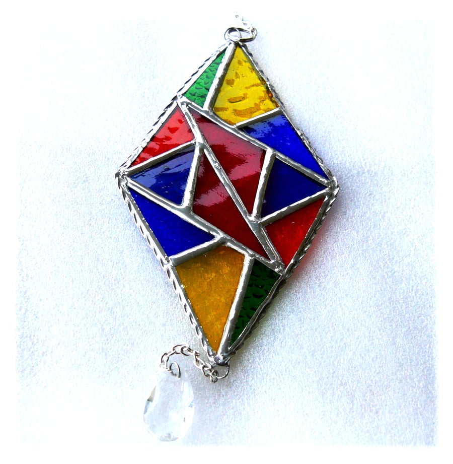 Stained Glass Diamond Suncatcher Handmade Rainbow Triangles 