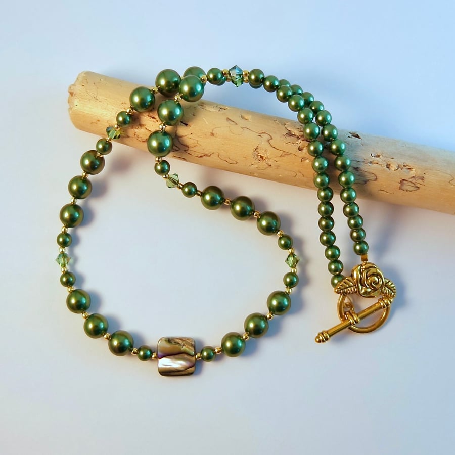 Pearl & Abalone Shell Necklace, June Birthday, 30th Anniversary, Gift For Gemini