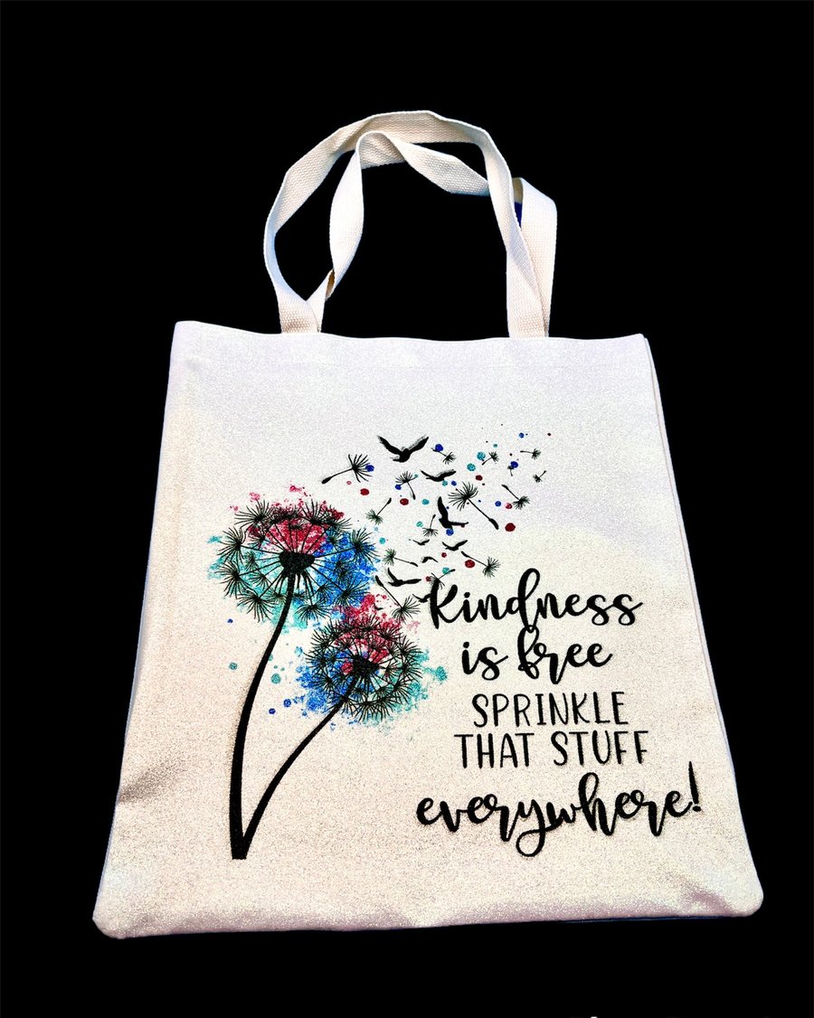 Short handles glittery tote bag, with positivity quote