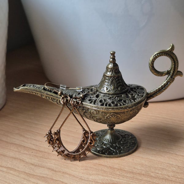 Antique Brass Sun ray earrings, handmade 