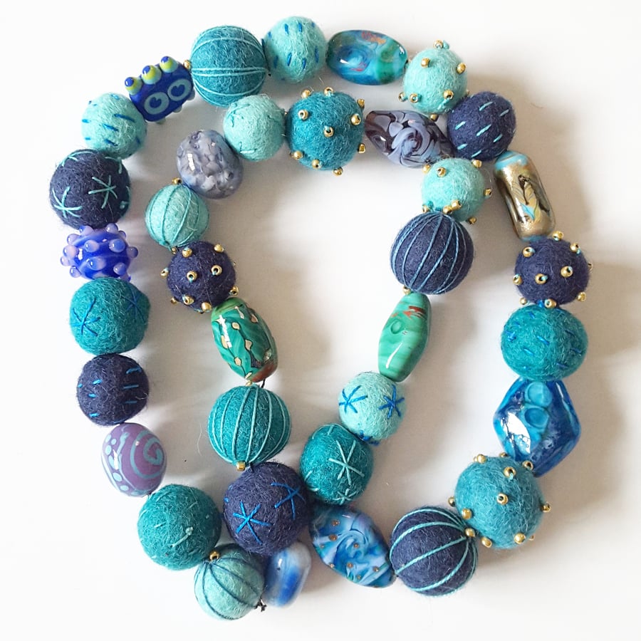 Wool Felt Glass Bead Necklace