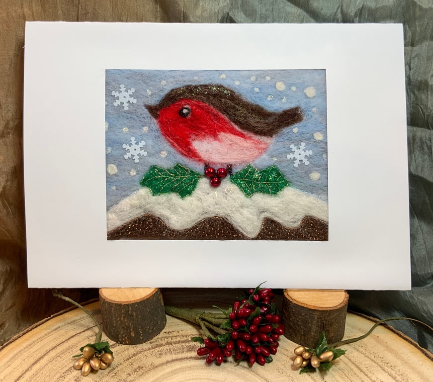 Robin On The Christmas Pudding  - Christmas Card.