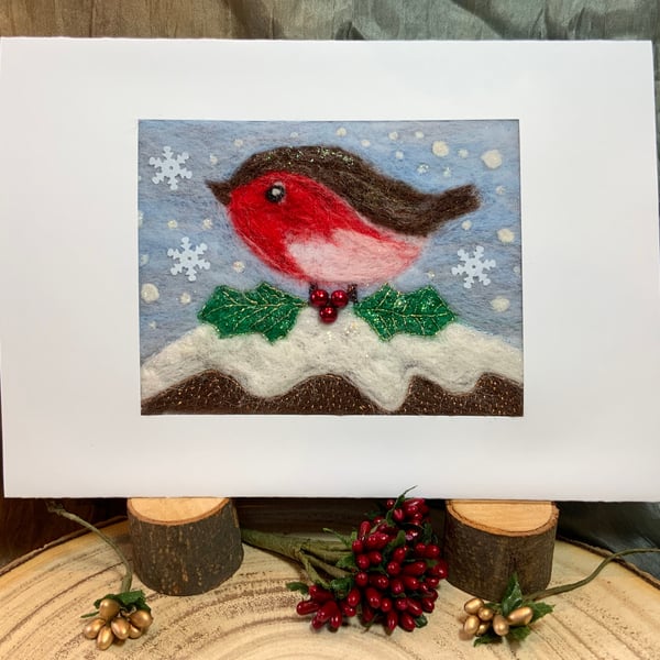 Robin On The Christmas Pudding  - Christmas Card.
