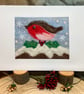 Robin On The Christmas Pudding  - Christmas Card.