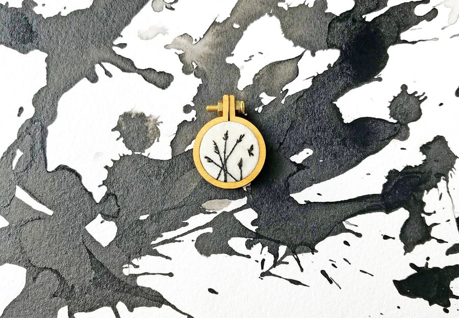 Butterfly Meadow mini hoop brooch with hand embroidery Seconds Sunday