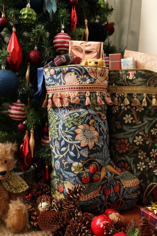 William Morris Christmas Stocking Strawberry Thief Indigo