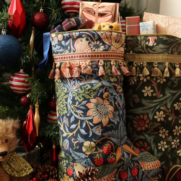 William Morris Christmas Stocking Strawberry Thief Indigo