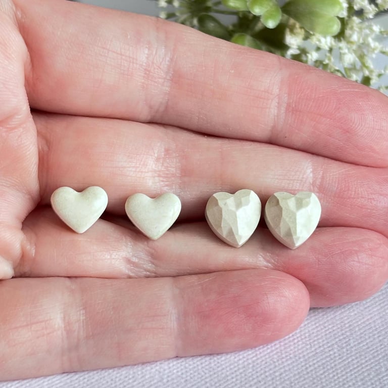 Mini Green Jesmonite Heart Stud Earring Set - Minimal Jewellery. 