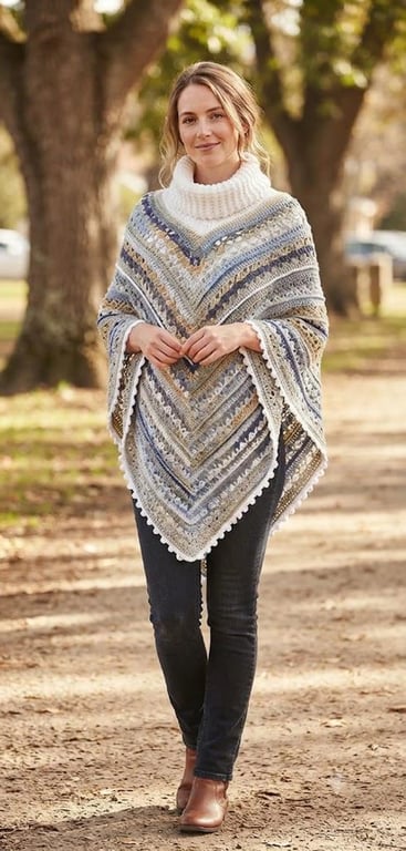 Handmade Nordic Queen Crochet Poncho – Cowl Neck Winter Cape