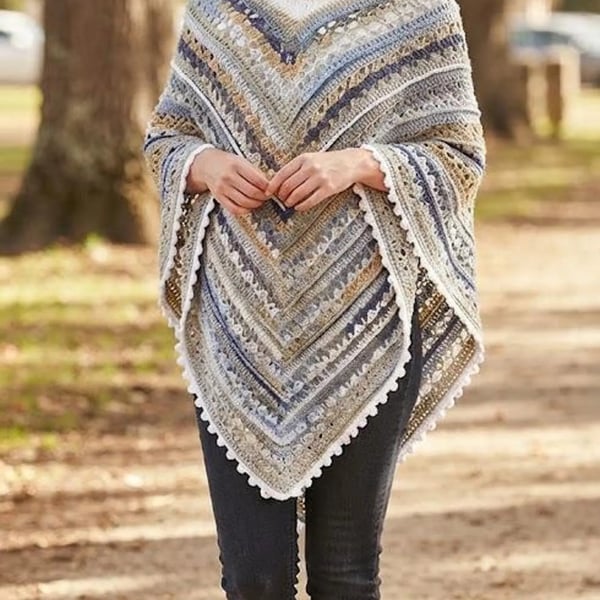 Handmade Nordic Queen Crochet Poncho – Cowl Neck Winter Cape