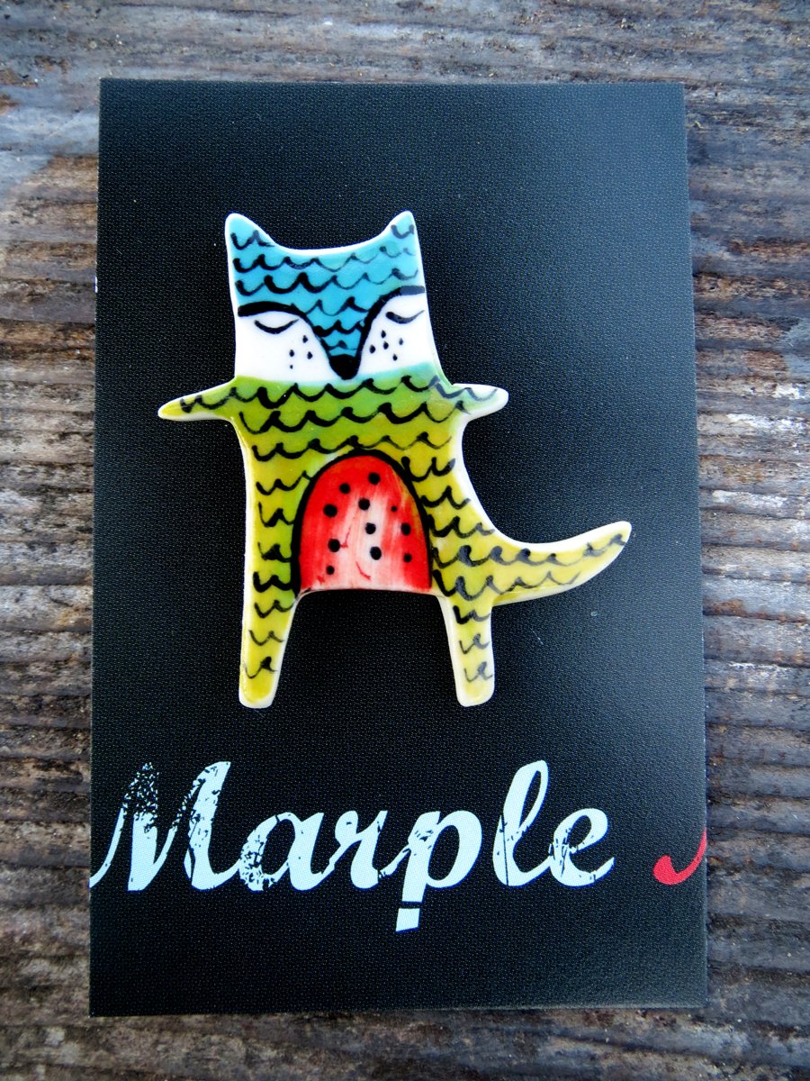 Fox Guy Porcelain Brooch