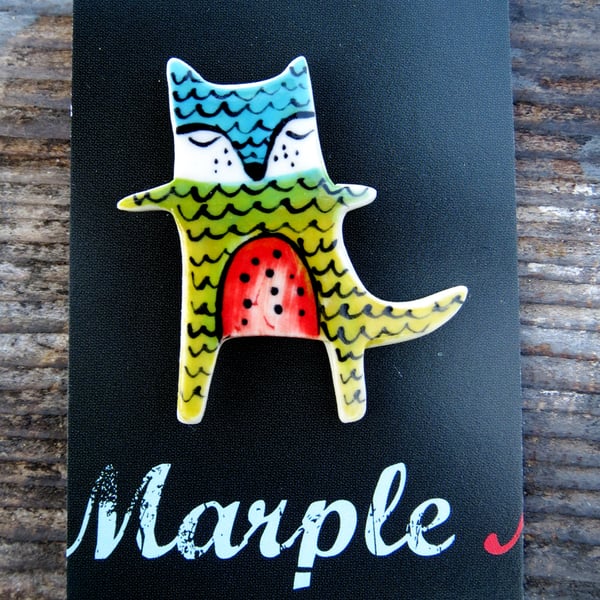 Fox Guy Porcelain Brooch