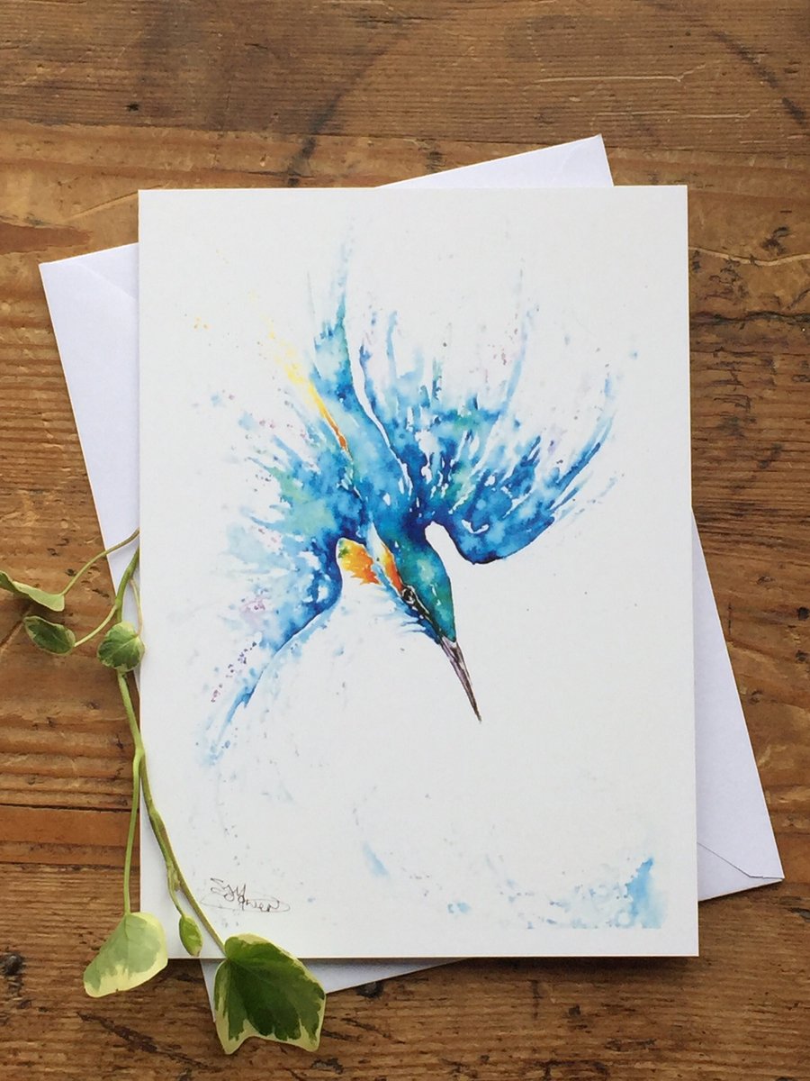 Kingfisher Card, Bird Greetings Card, Note Card, Wildlife Art, Greeting Card, Ar