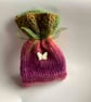 Unique multi coloured knitted gift bag with silver butterfly - Image 1