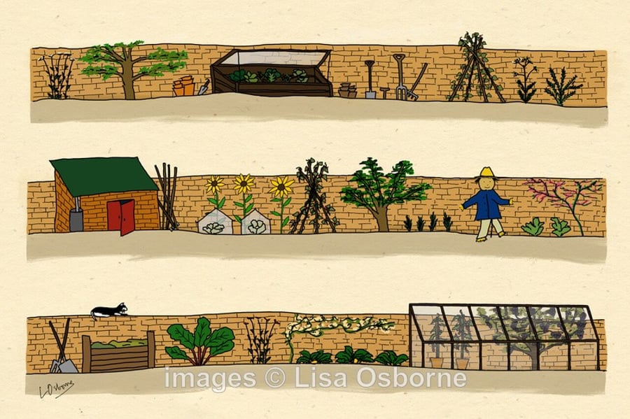 The Walled Garden. Signed print. Digital illustration. Gardening