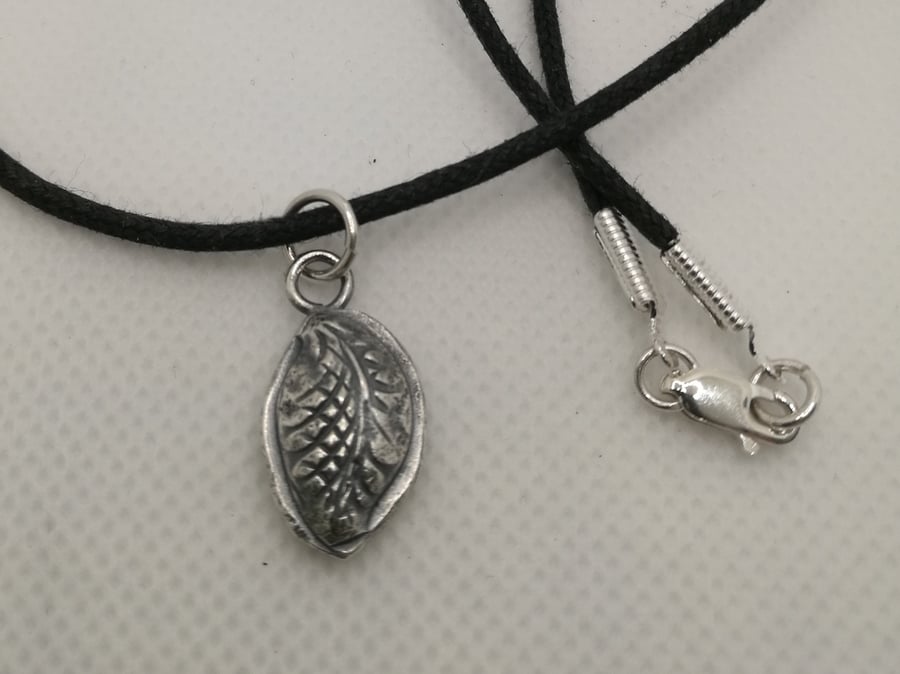 Antiqued Sterling silver leaf charm pendant