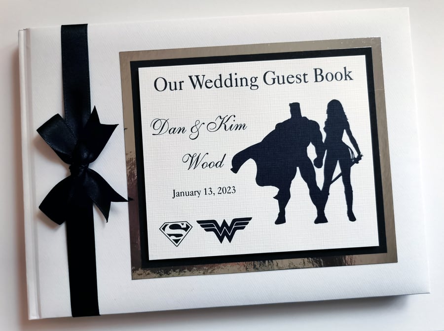 Superman and Wonderwoman wedding guest book, superhero wedding book, gift