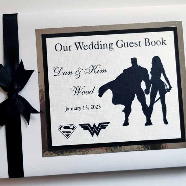 Superman and Wonderwoman wedding guest book, superhero wedding book, gift
