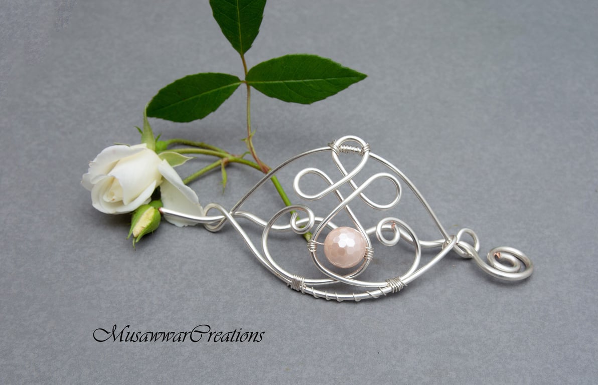 Rose pink shell pearl silver plated copper hair slide, hair bun holder,