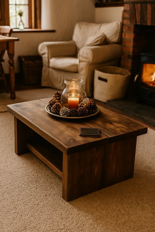Handmade Rustic Solid Wood Coffee Table Length 70cm