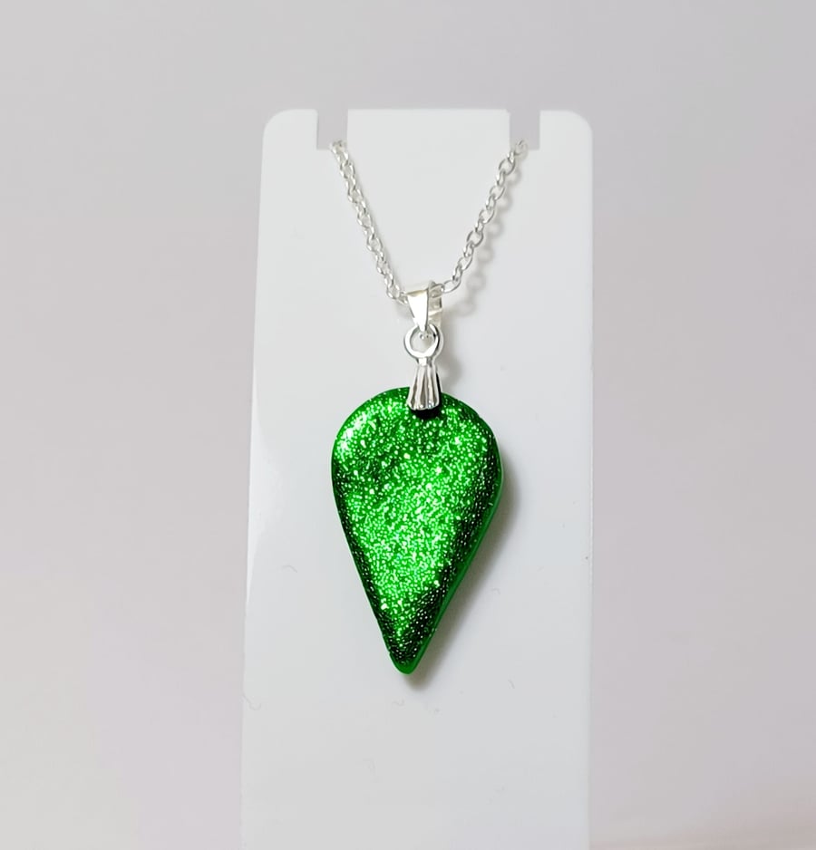 Emerald green sparkle teardrop pendant     