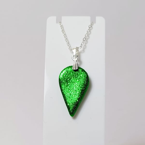 Emerald green sparkle teardrop pendant     