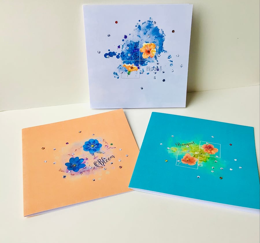 Pack of Three Open Message Cards,Blank Greeting Cards,’Fleur’ Collection