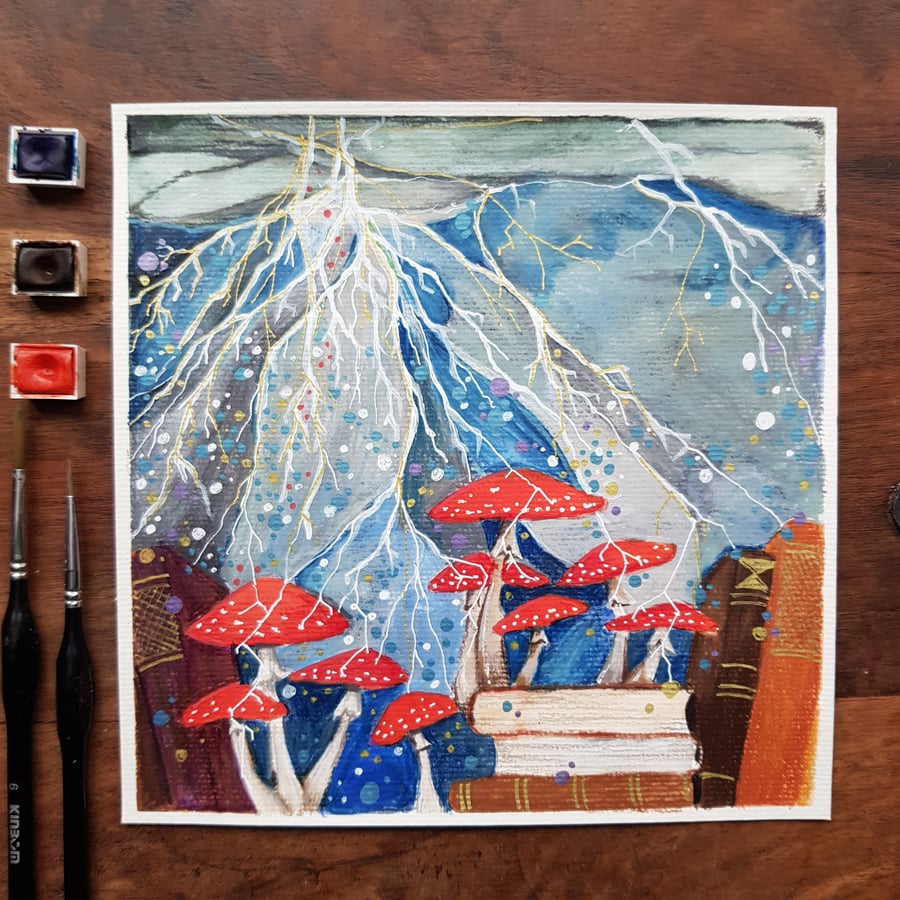 Fly Agaric and lightning original art 