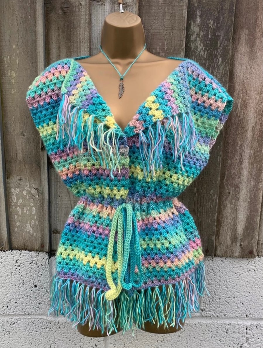 Festival Fringed Pastel Body Warmer 