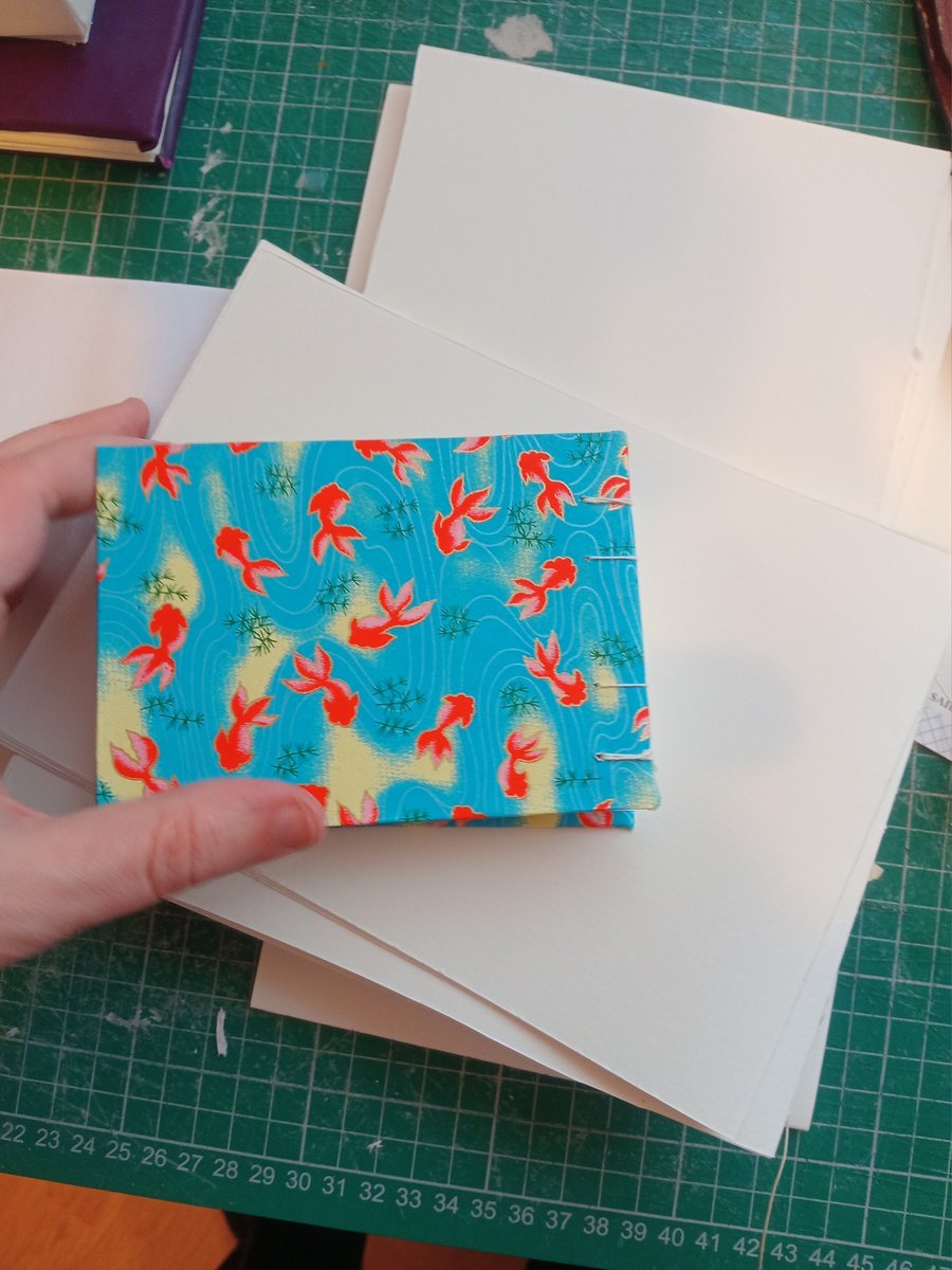 A7 watercolour sketchbook coptic stitch japanese fish cover