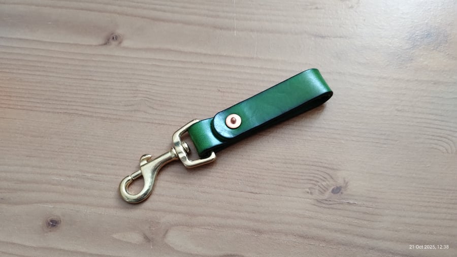 Leather & Solid Brass Trigger Clip Copper Rivet Keyring Belt Dangler