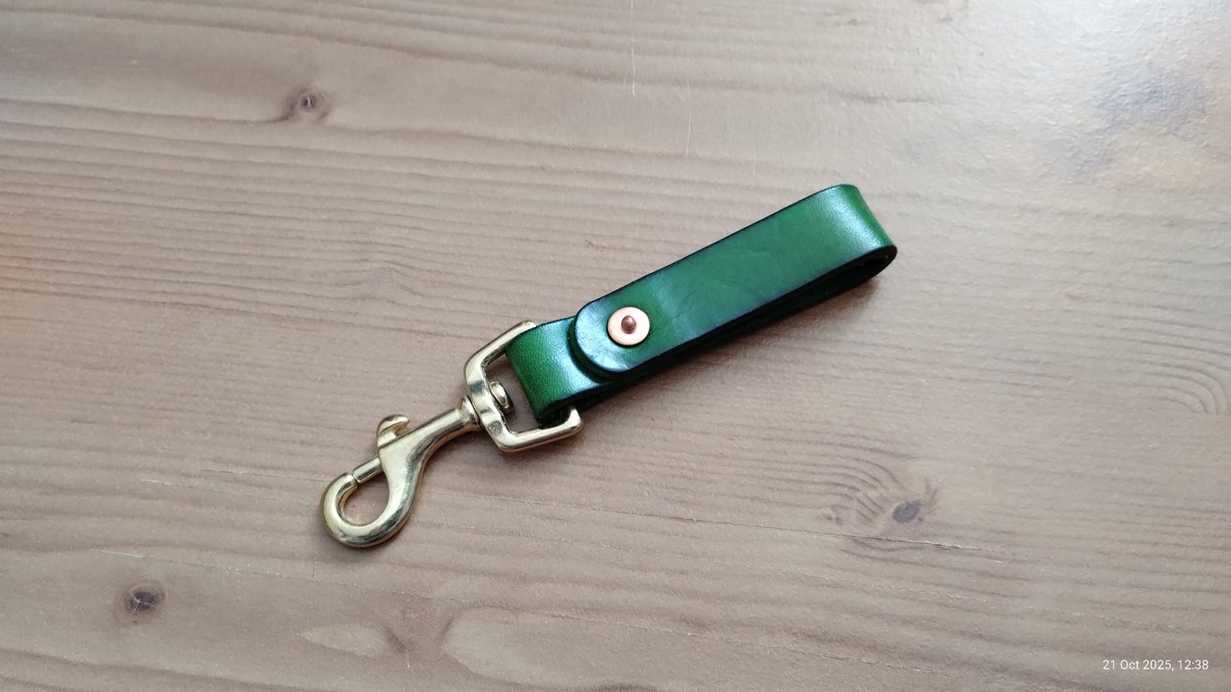 Leather & Solid Brass Trigger Clip Copper Rivet Keyring Belt Dangler