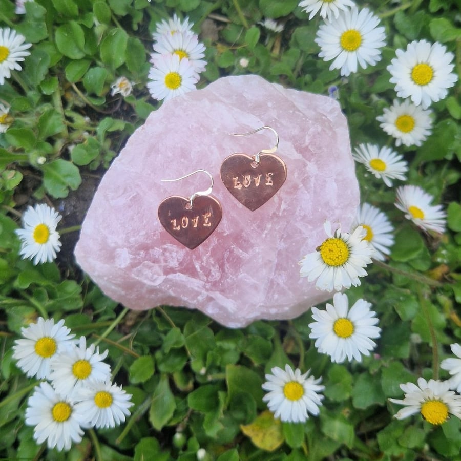 Copper LOVE heart earrings