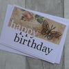 Brown Butterfly and Vintage Rose - Happy Birthday - Birthday Card