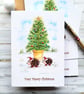 Christmas Cards - Christmas Tree, Hedgehogs - Set of 4 original christmas cards - Image 1