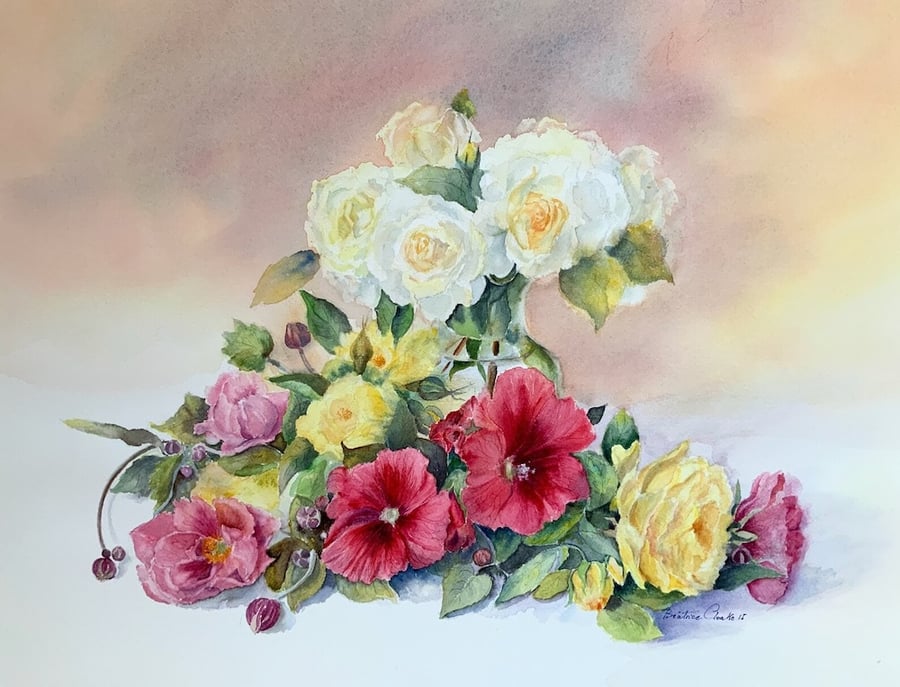 Watercolour of a bouquet of flowers