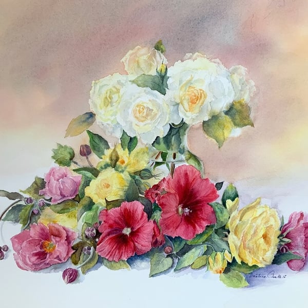 Watercolour of a bouquet of flowers