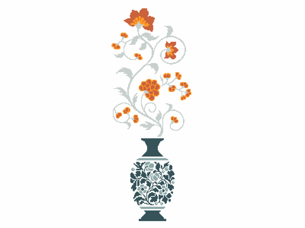 160 - The Huntington Vase Cross Stitch Pattern: Victorian Chinoserie Flower Vine