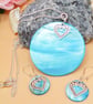 Turquoise Shell and Heart Pendant with Matching Earrings, Gift for Her - Image 1